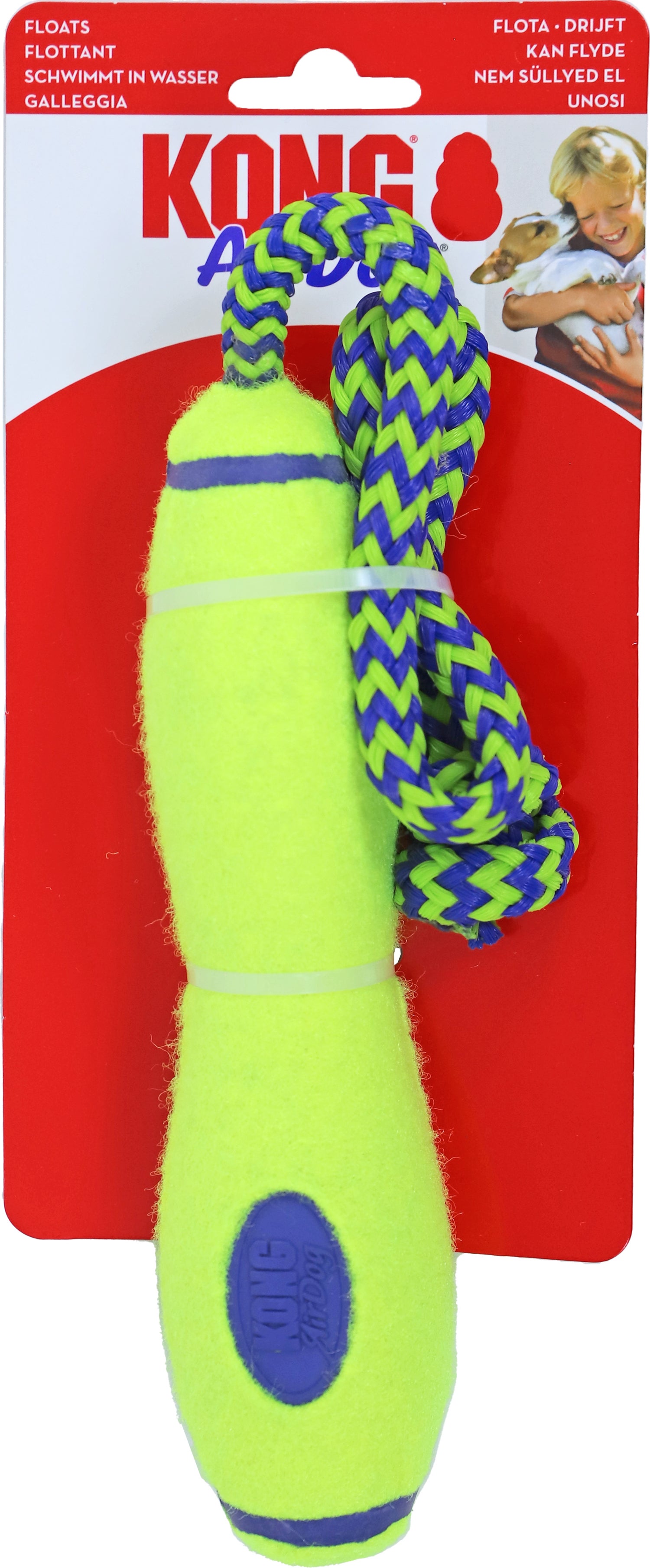 Kong hondenspeelgoed Air Dog stick met touw geel 6 x 13 x 35 cm