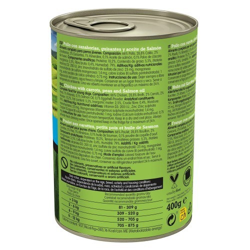 Ração úmida Junior para cães, sabor frango.