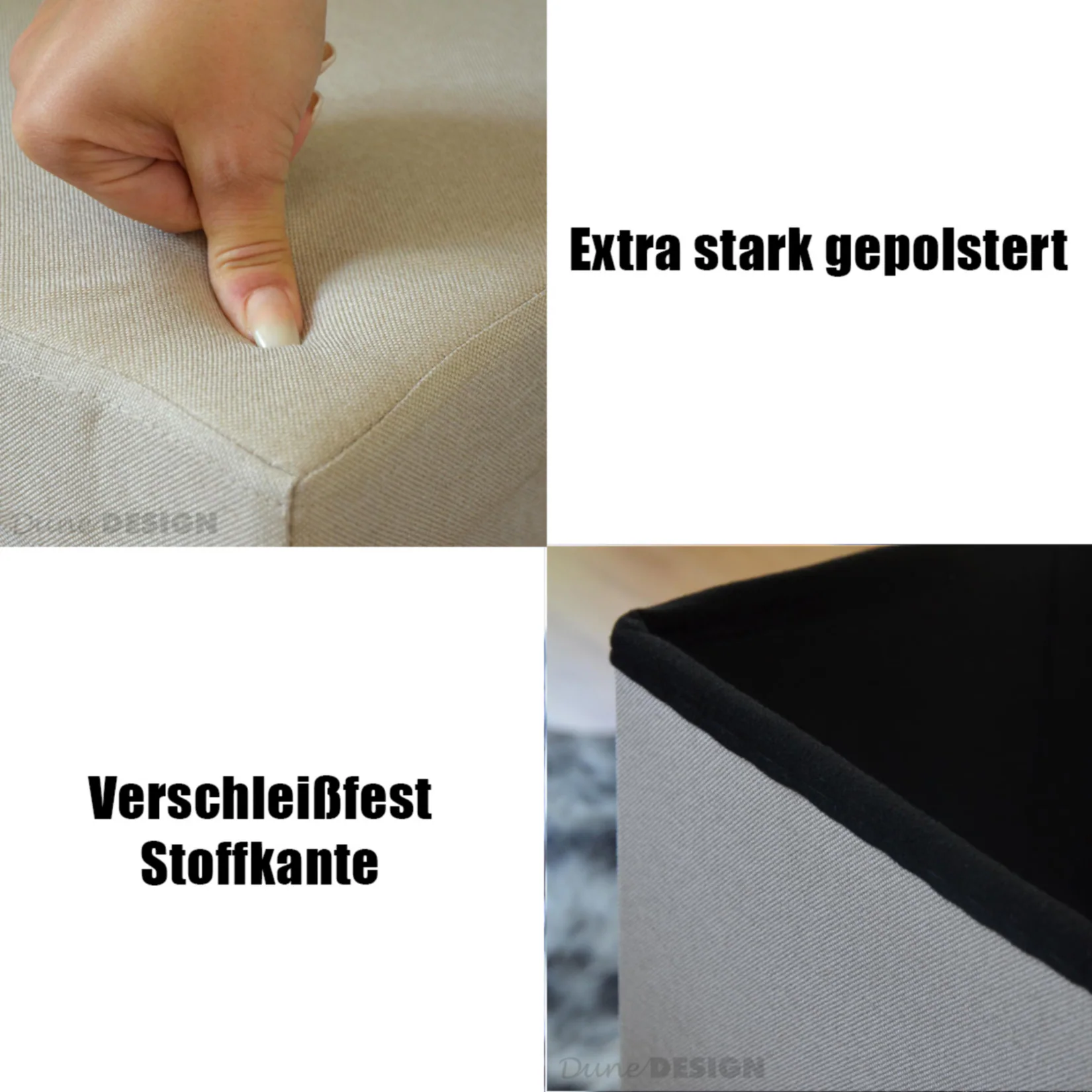DuneDesign Faltbarer Sitzhocker 38cm Fußhocker Polsterhocker mit ca 42L Stauraum Sitzwürfel Sitzkast