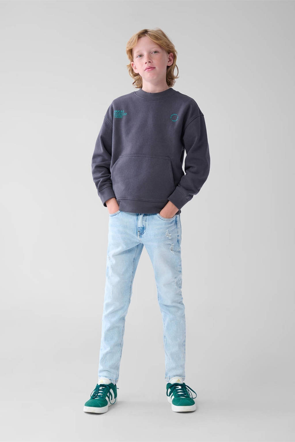 Shoeby sweater met tekst donkergrijs