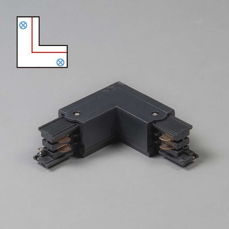 L-connector voor 3-fase railsysteem, rechts, zwart