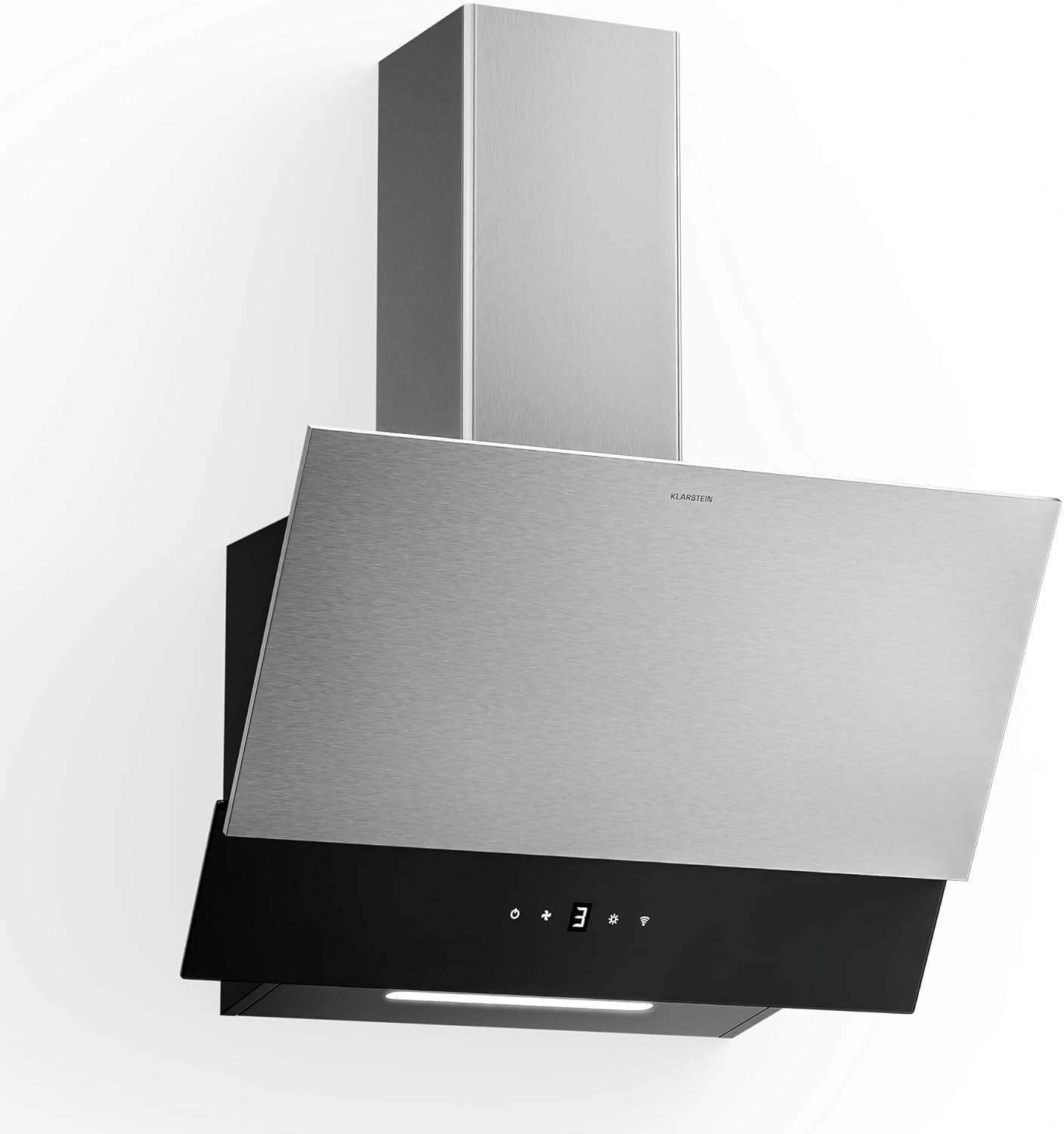 Klarstein Verosteel Dunstabzugshaube 60 cm - Kopffreihaube, 624 m³/h, A++ Energie, Touch, LED, leise, Edelstahl & Glas, Abzugshaube Küche, spülmaschinenfester Filter