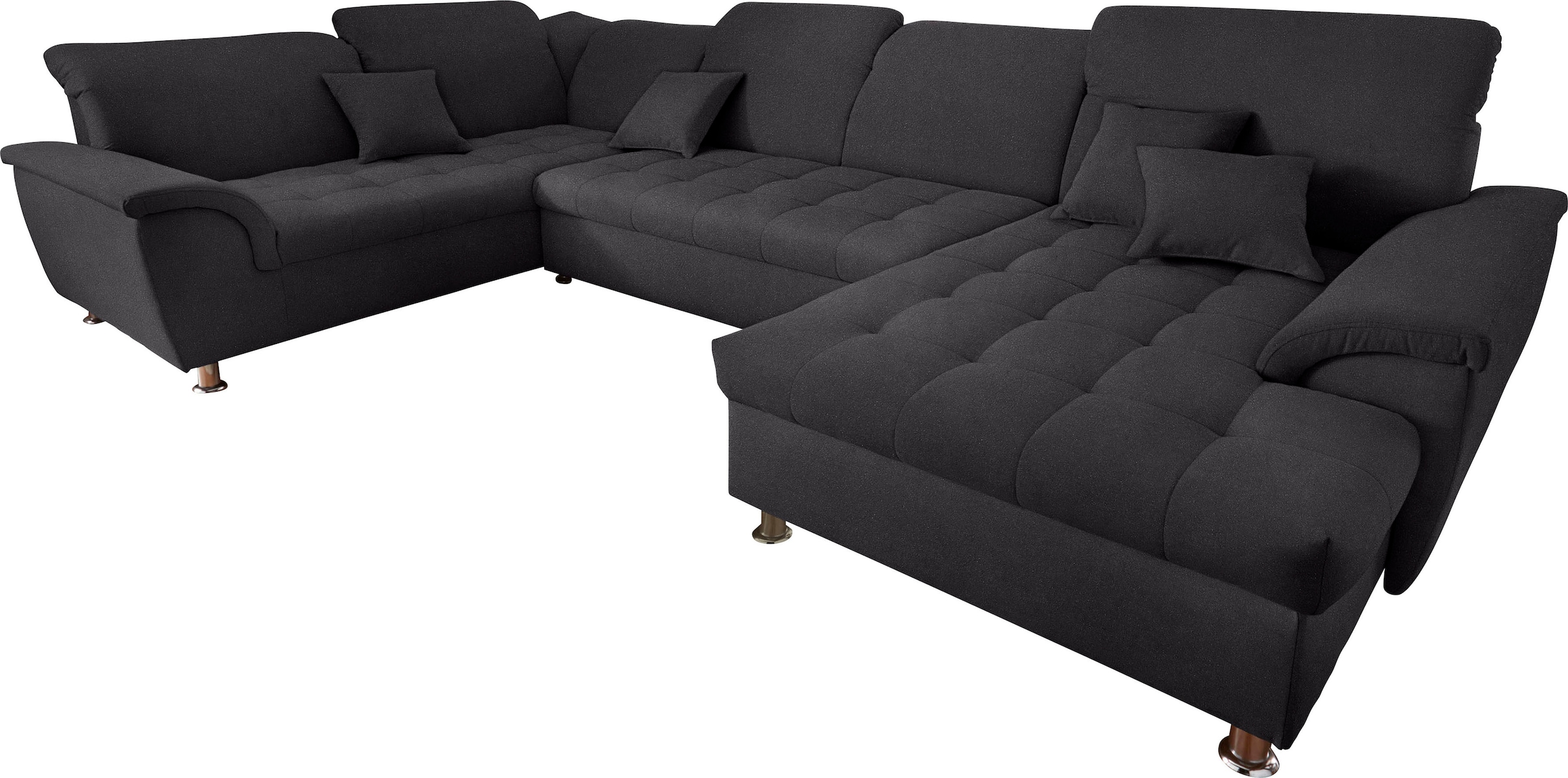 DOMO collection Wohnlandschaft »Franzi optional mit Bettfunktion, Bettkasten & Kopfteilverstellung« XXL-Sofa, Recamiere rechts, graphite, B/T: 352/214 cm