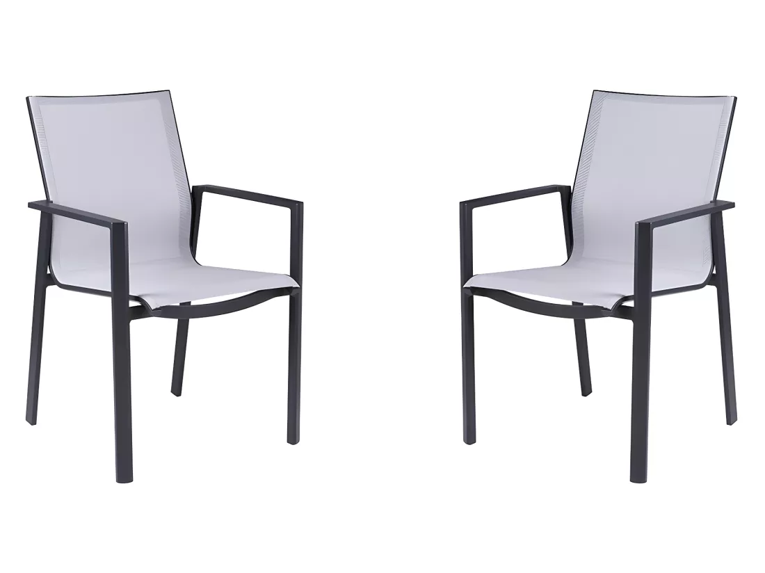 Lot de 2 fauteuils de jardin empilables en aluminium et textilène - Gris clair et noir - VALERA de MYLIA