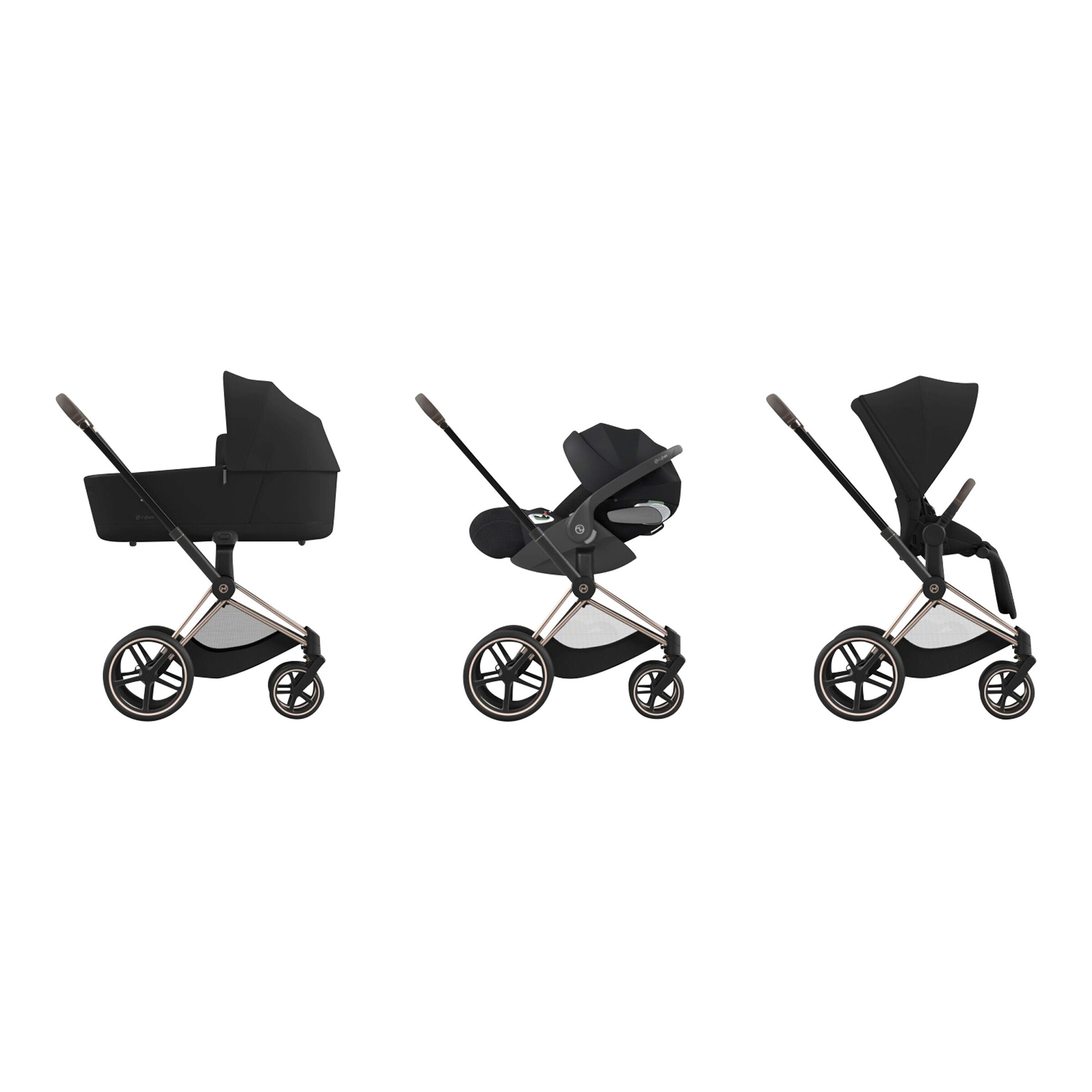 Cybex - PLATINUM Kombikinderwagen e-PRIAM Comfort Bundle rosegold / sepia black