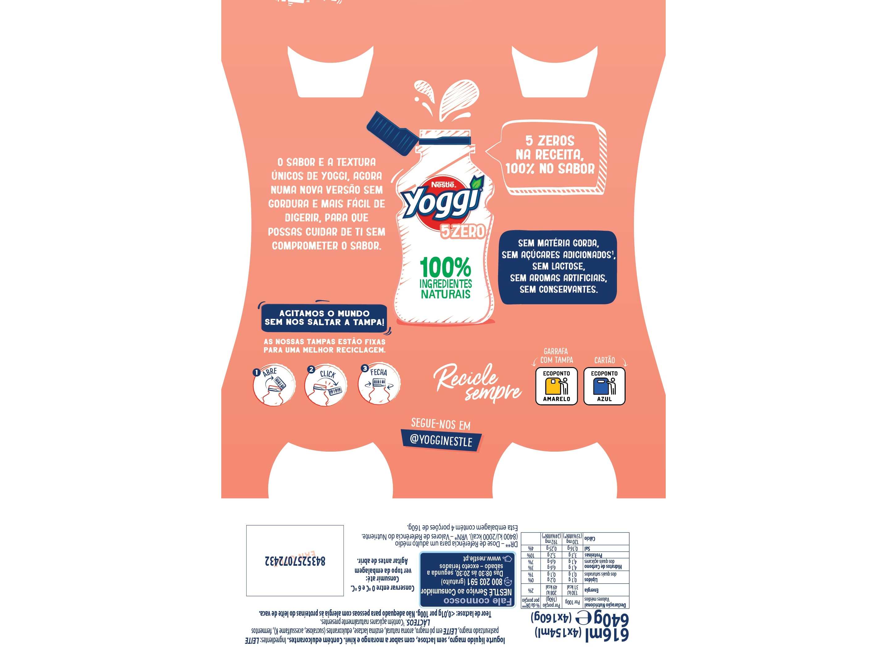 IOGURTE LIQUIDO YOGGI 5ZERO MORANGO E KIWI 4X160G