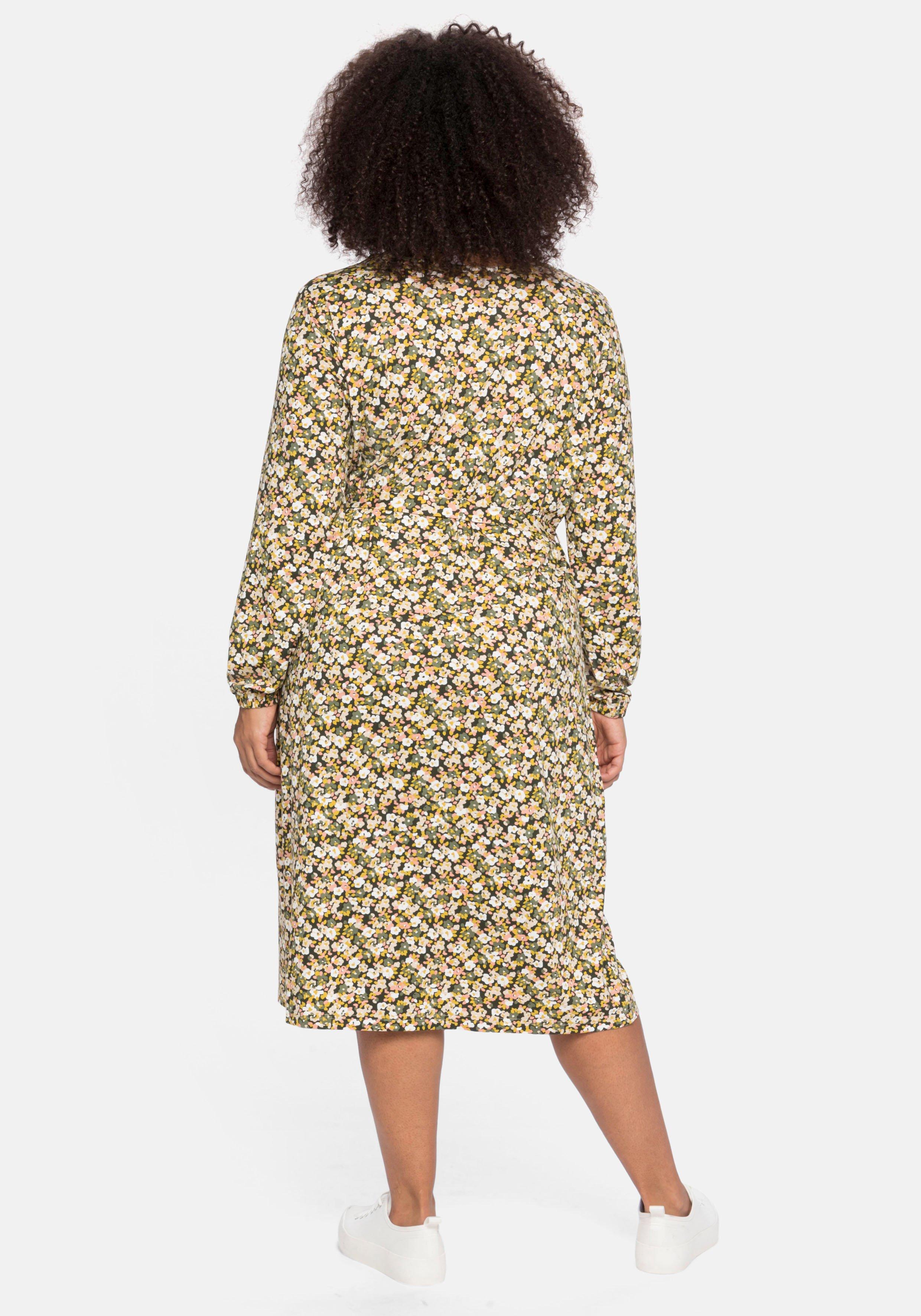 Jerseykleid mit Millefleurs-Druck und V-Ausschnitt