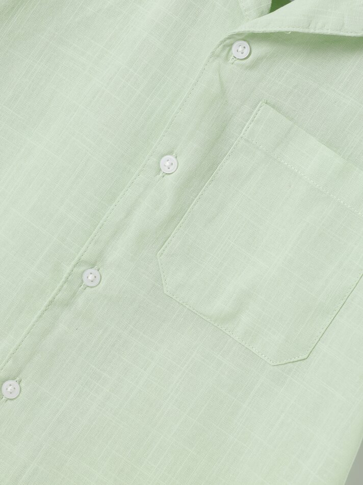 Camisa de manga curta em algodão e linho - Verde Maçã