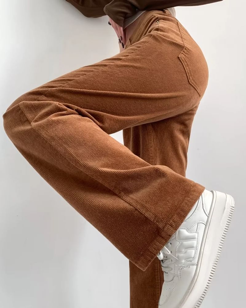 Ulark - Hoge taille effen corduroy rechte broek