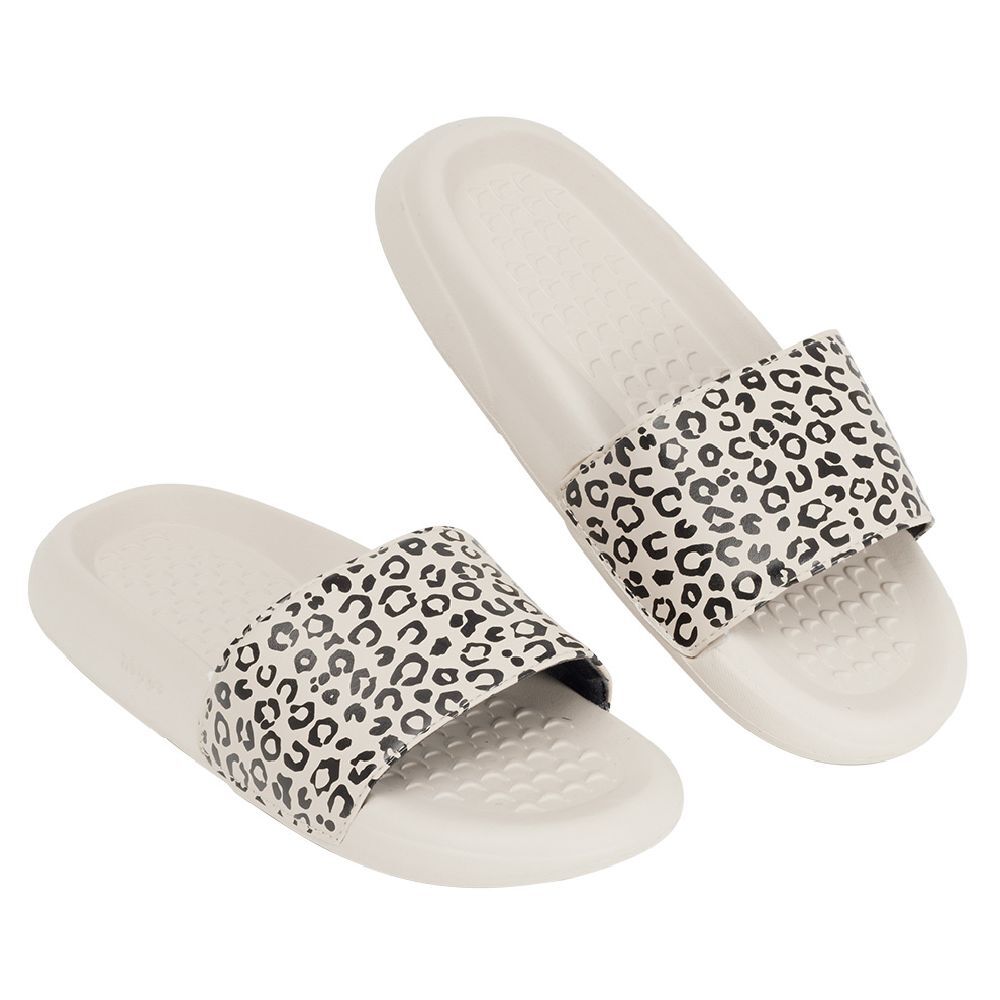 Sandales claquettes plastique beige bride imprimé léopard 36/37
