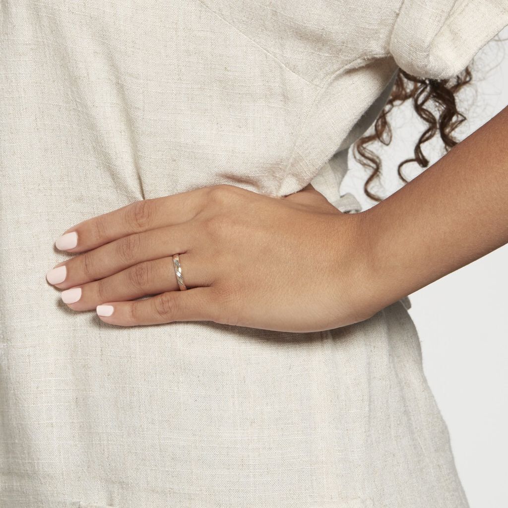 Alliance Strie Fantaisie Demi Jonc Classique Or Bicolore