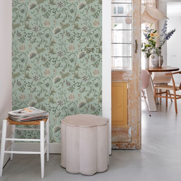 Estahome Vintage Bloemen Behang I - 0,53 x 10,05 m - Zand / Beige