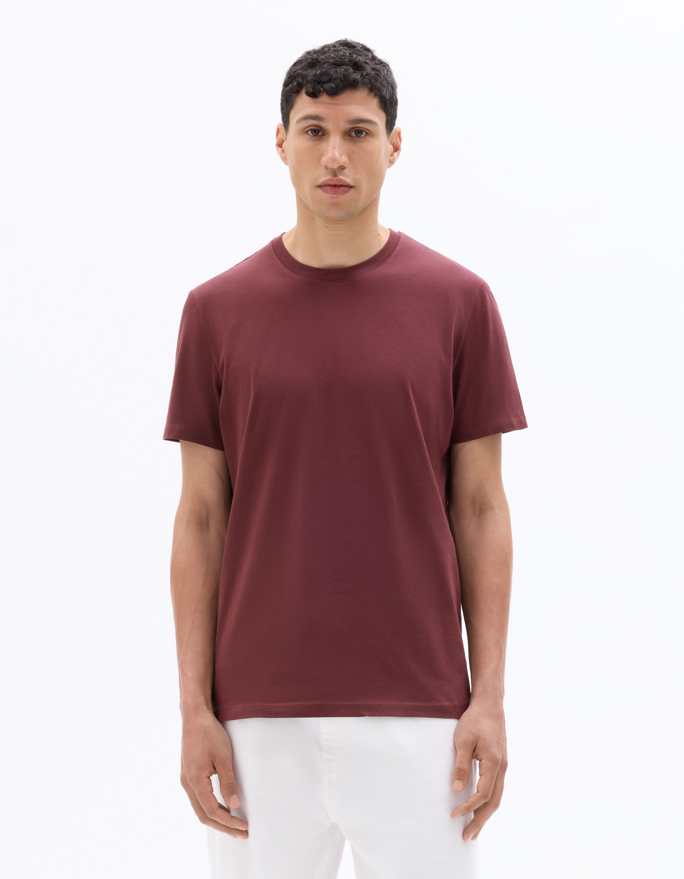 T-shirt regular col rond 100% coton - rouge foncé