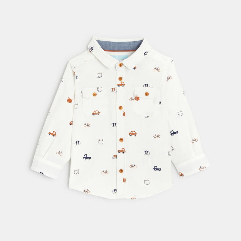 Chemise velours chiens et véhicules blanche bébé garçon Blanc