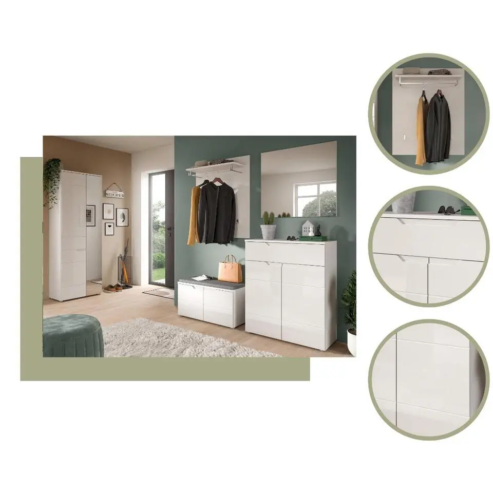 Hioshop Solero schoenenkast 2 deuren- 1 lade wit hoogglans- wit