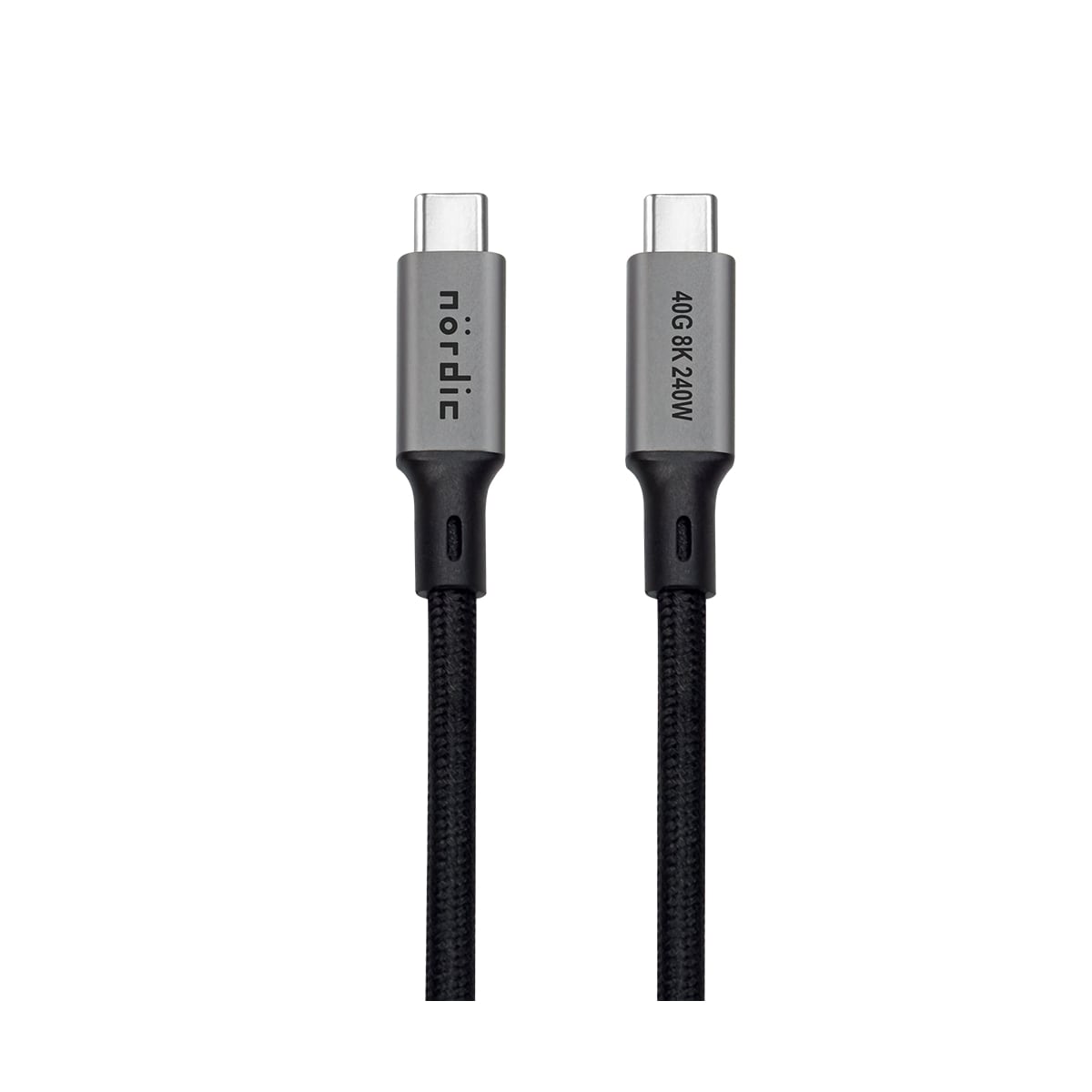 NÖRDIC 50 cm USB4 USB-C til C nylonflettet kabel PD3.1 240W 40G 8K60Hz 4K144Hz grå