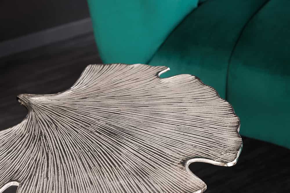 Dekorativer Beistelltisch GINKGO LEAF 55cm silber handmade Metall