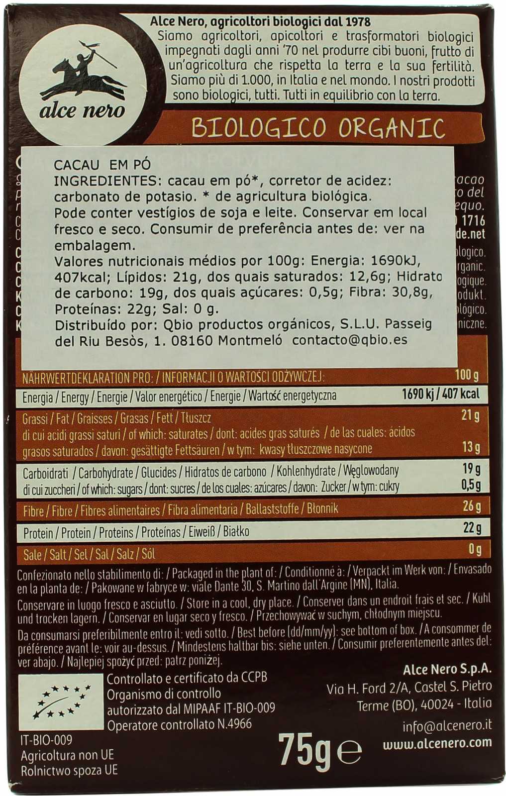 Cacau em pó Alce Nero 75g