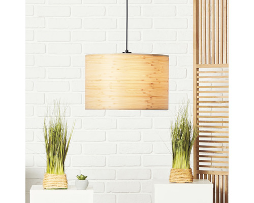 Hanglamp, 1-lichts, HxØ 120x35 cm, zwart/bruin/naturel
