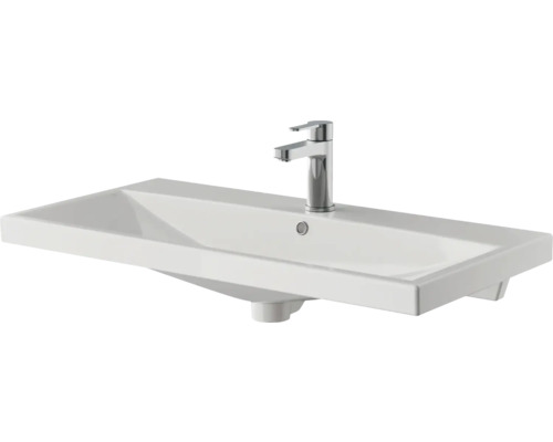 3-delige badkamermeubelset Pelipal serie 4035 BxHxD 90 x 200 x 43,5 cm, frontkleur eiken riviera, met keramische wastafel in wit en keramische wastafelkast, spiegel met LED-verlichting 40350900122470