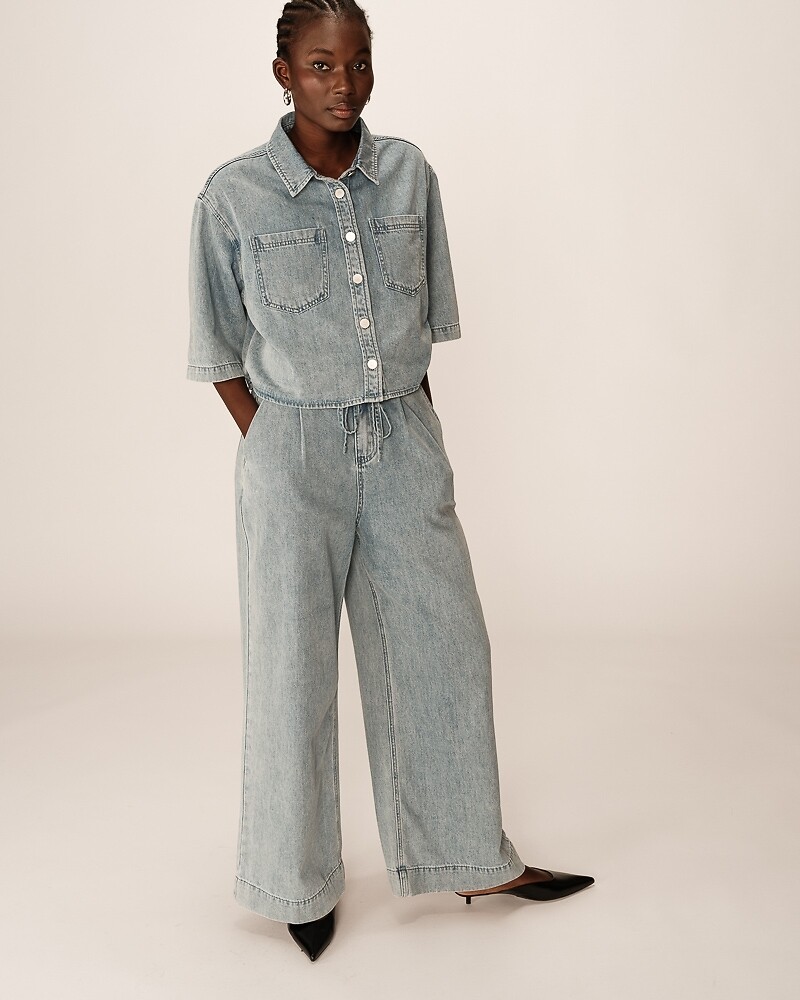 GRACE & MILA<br>Calça jeans de perna larga com cós de pompom