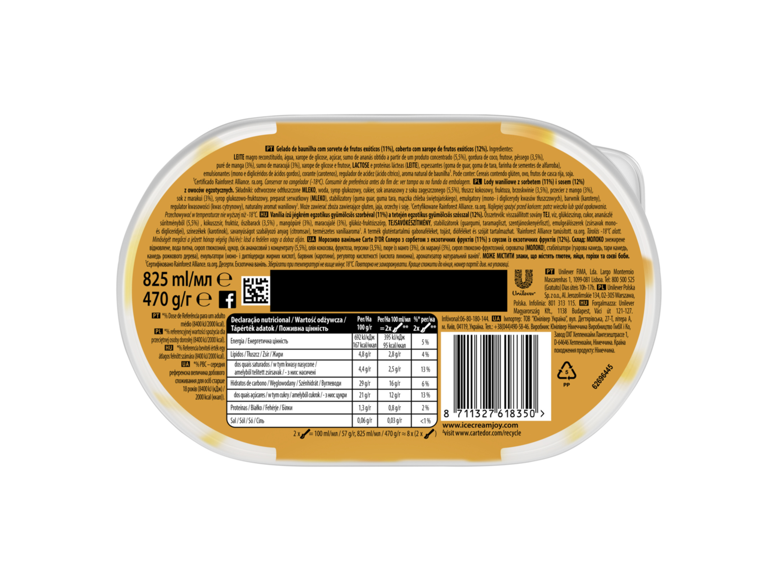 GELADO CARTE D'OR SOLERO EXOTIC 825ML