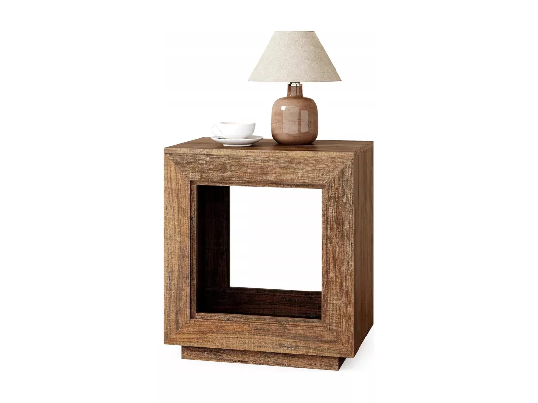 Tribesigns Petite Table d'Appoint Bout de Canapé en Bois, Table de Chevet Carrée pour Chambre à Coucher avec Étagère de Rangement pour Salon, Entrée Rustique Marron