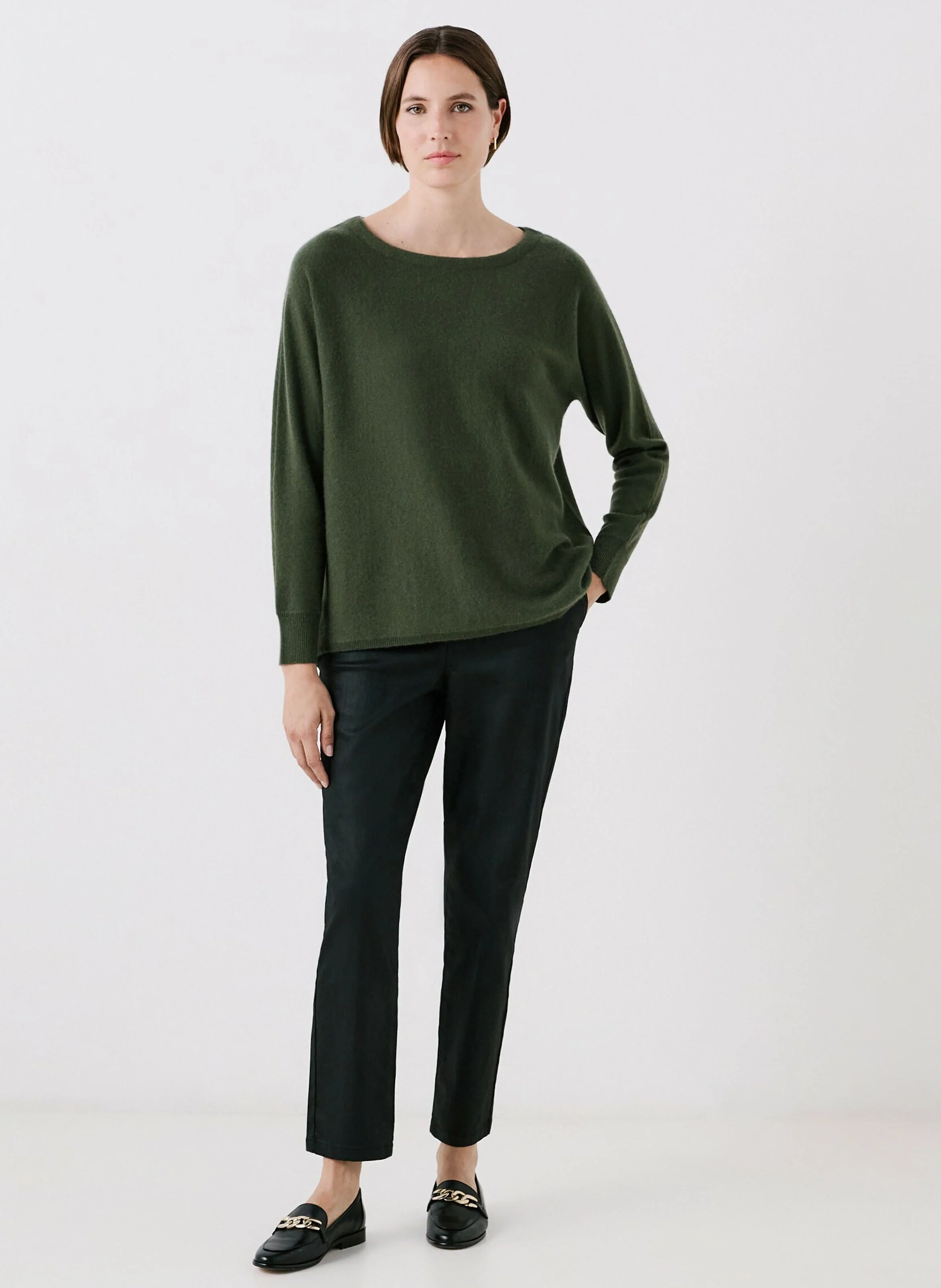 MAMELIA - Pull col rond ample en cachemire | Vert