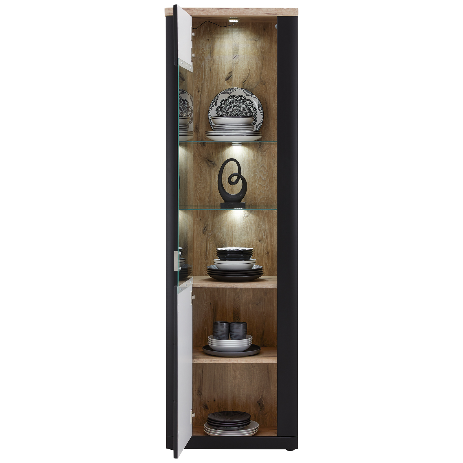 Standvitrine GAME - Nox Oak-schwarz - 2 Glasböden