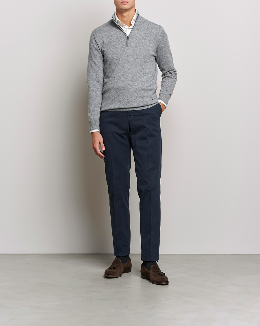 Piacenza Cashmere Cashmere Half Zip Sweater Light Grey