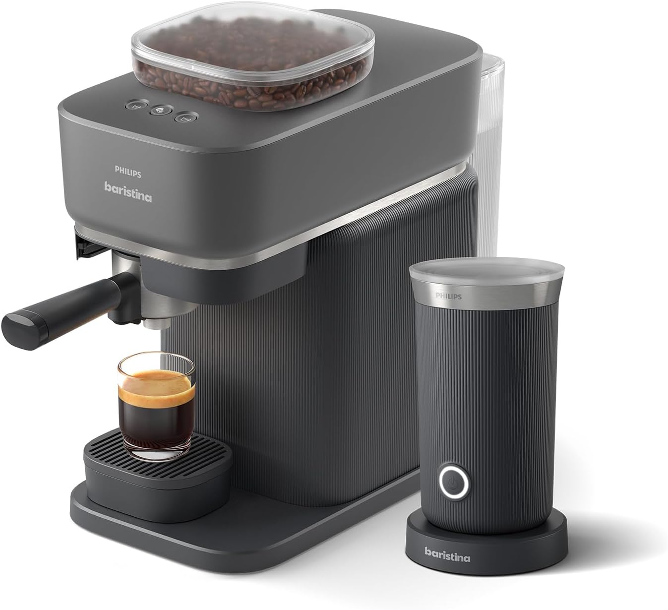 Philips Baristina Machine à expresso - Un véritable expresso, en toute simplicité - Compacte - 16 bars de pression - Broyeur intégré - Machine blanche avec porte-filtre blanc (BAR300/00)