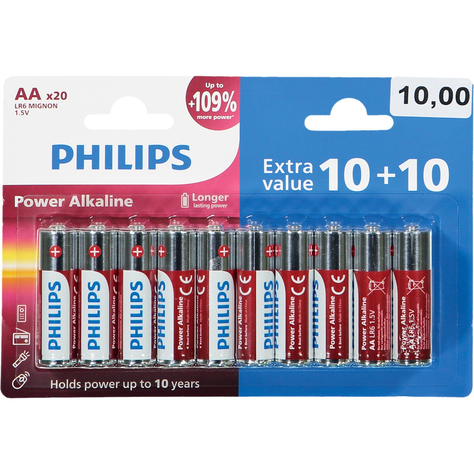 Philips Batterien AA 10 + 10 Stück Power Alkaline