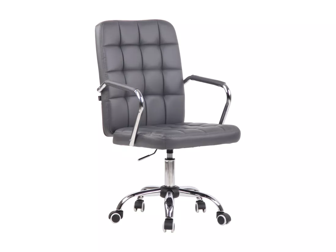 Chaise de bureau - Similicuir & Métal chromé - Gris - Terni