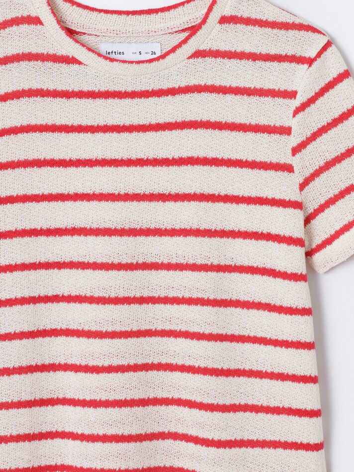 Camiseta de maternidade, malha cortada - Branca/vermelha