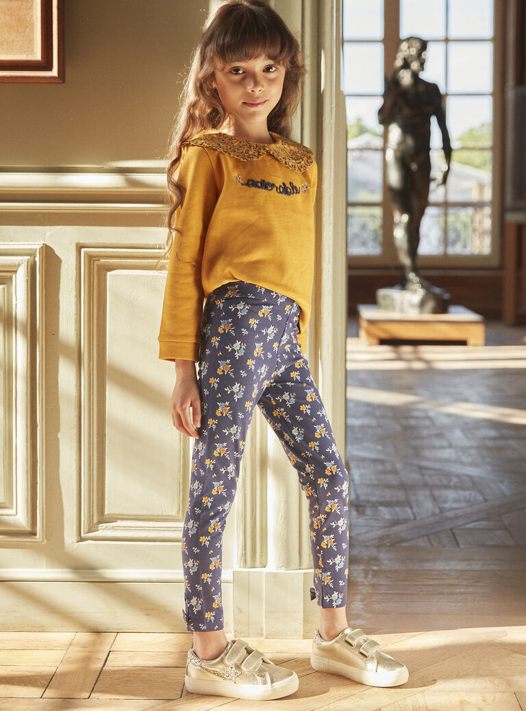 Legging bleu marine à imprimé fleuri