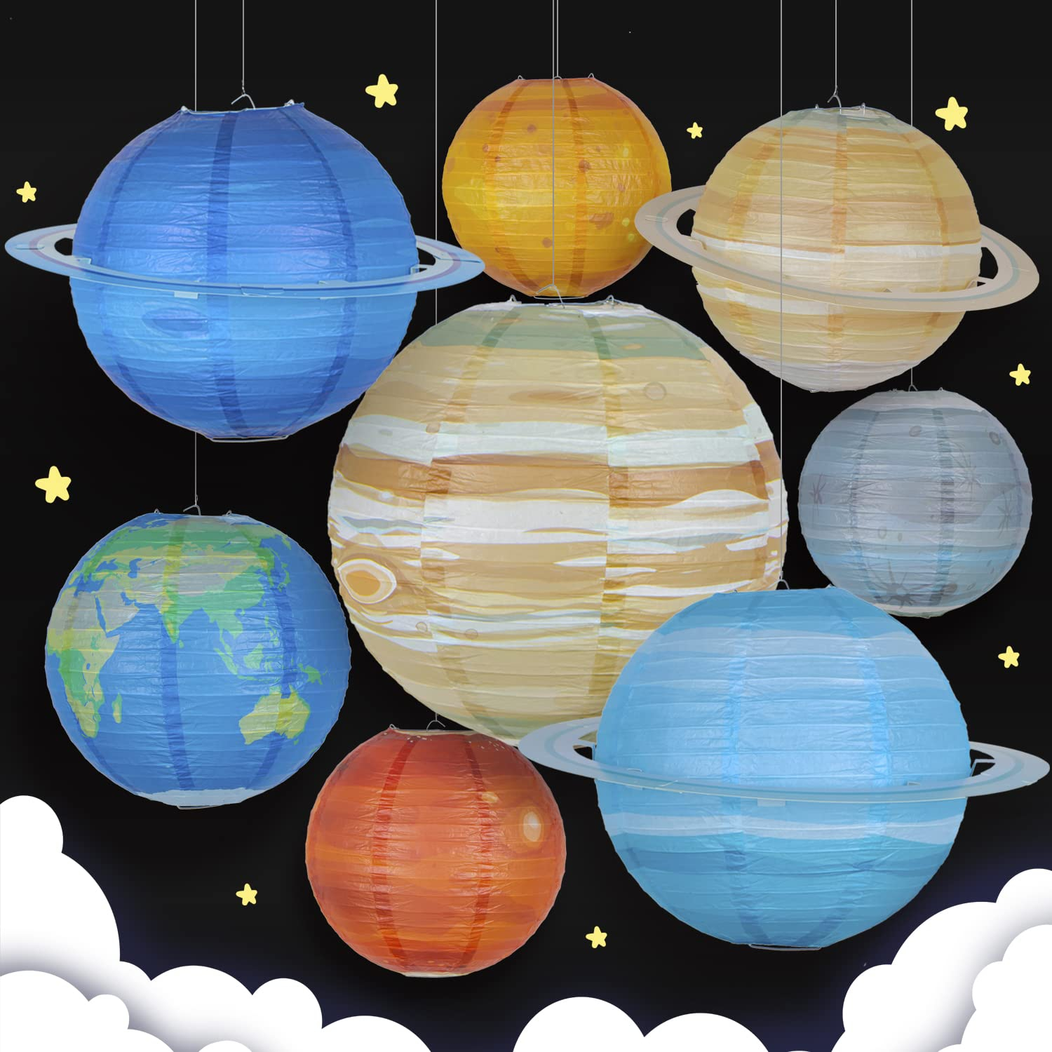 (8er Set) Ø30cm Papier Galaxy Lampion Party Deko Weltall Laterne für Geburtstag / Motto Party - Planeten