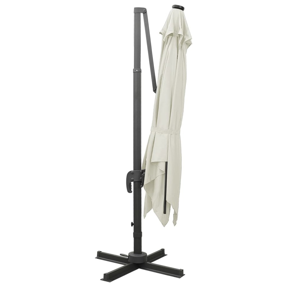 Parasol meuble de jardin déporté avec mât et lumières led 300 cm sable