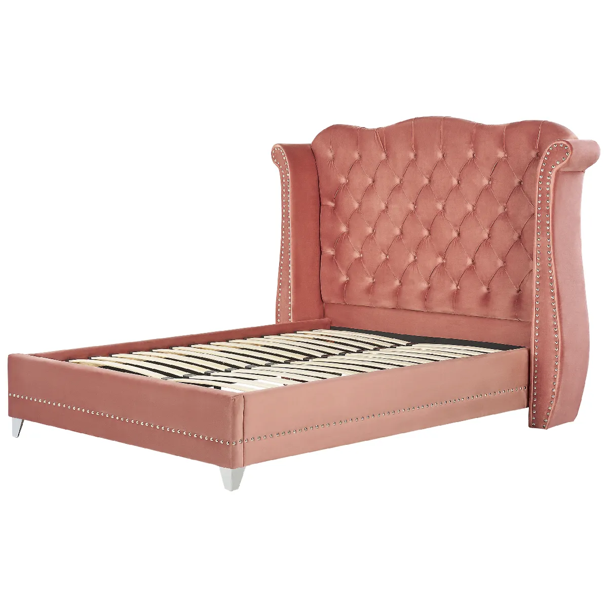 Beliani Lit AYETTE avec sommier 140x200 cm - Velours Rose