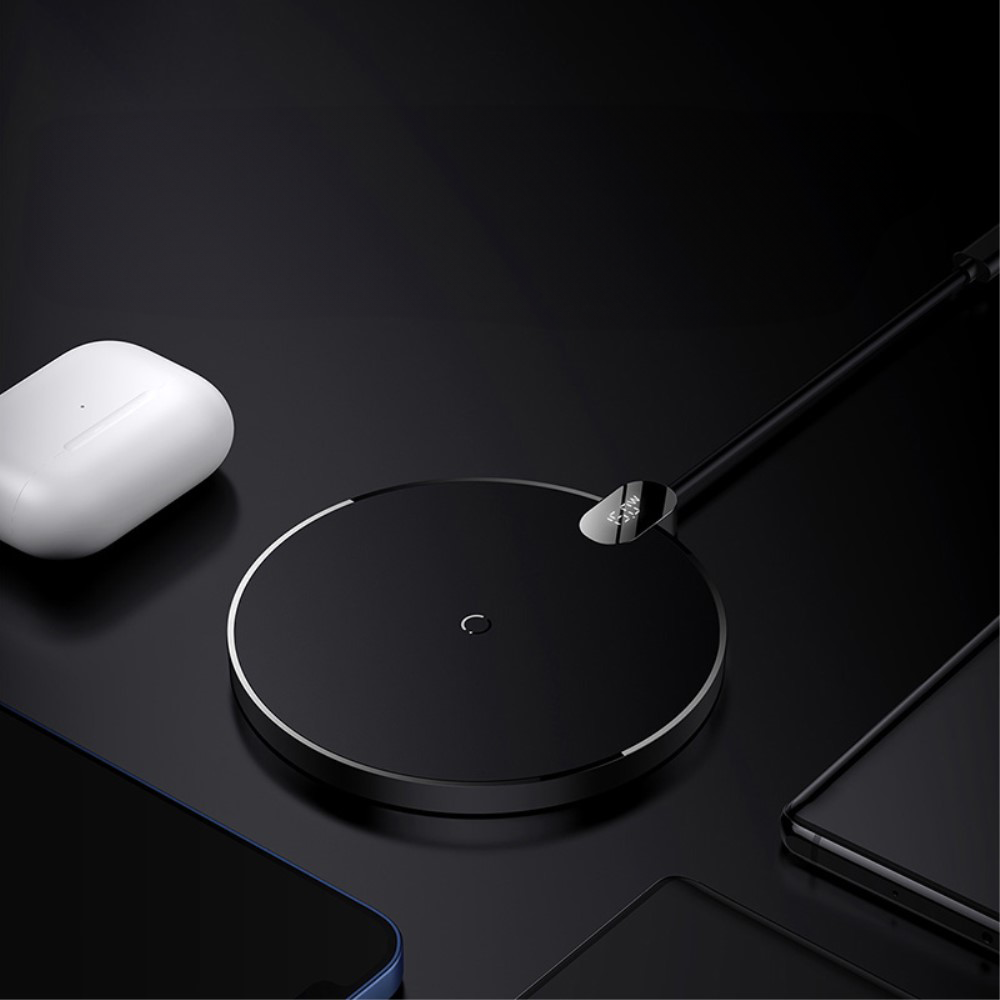(15W) Qi Wireless Charger Induktionsladegerät mit LED Display - Schwarz