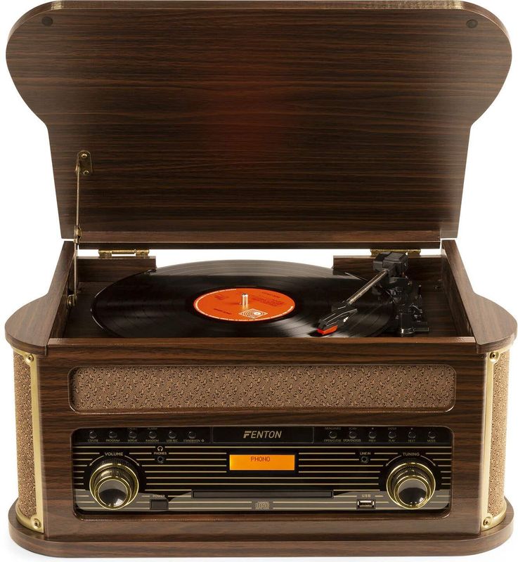 Fenton - Memphis - Platenspeler - Donkerbruin - Bluetooth, CD & MP3 Speler, Radio (DAB+ en FM), Cassette