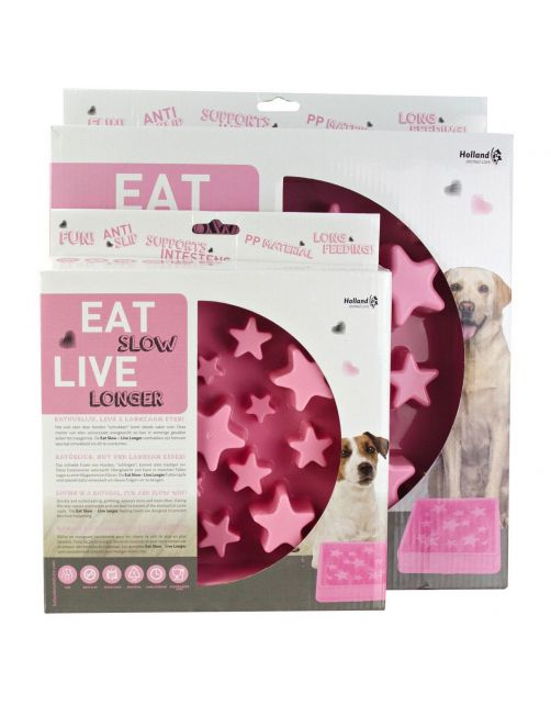 Eat Slow Live Longer Star Roze - Hondenvoerbak