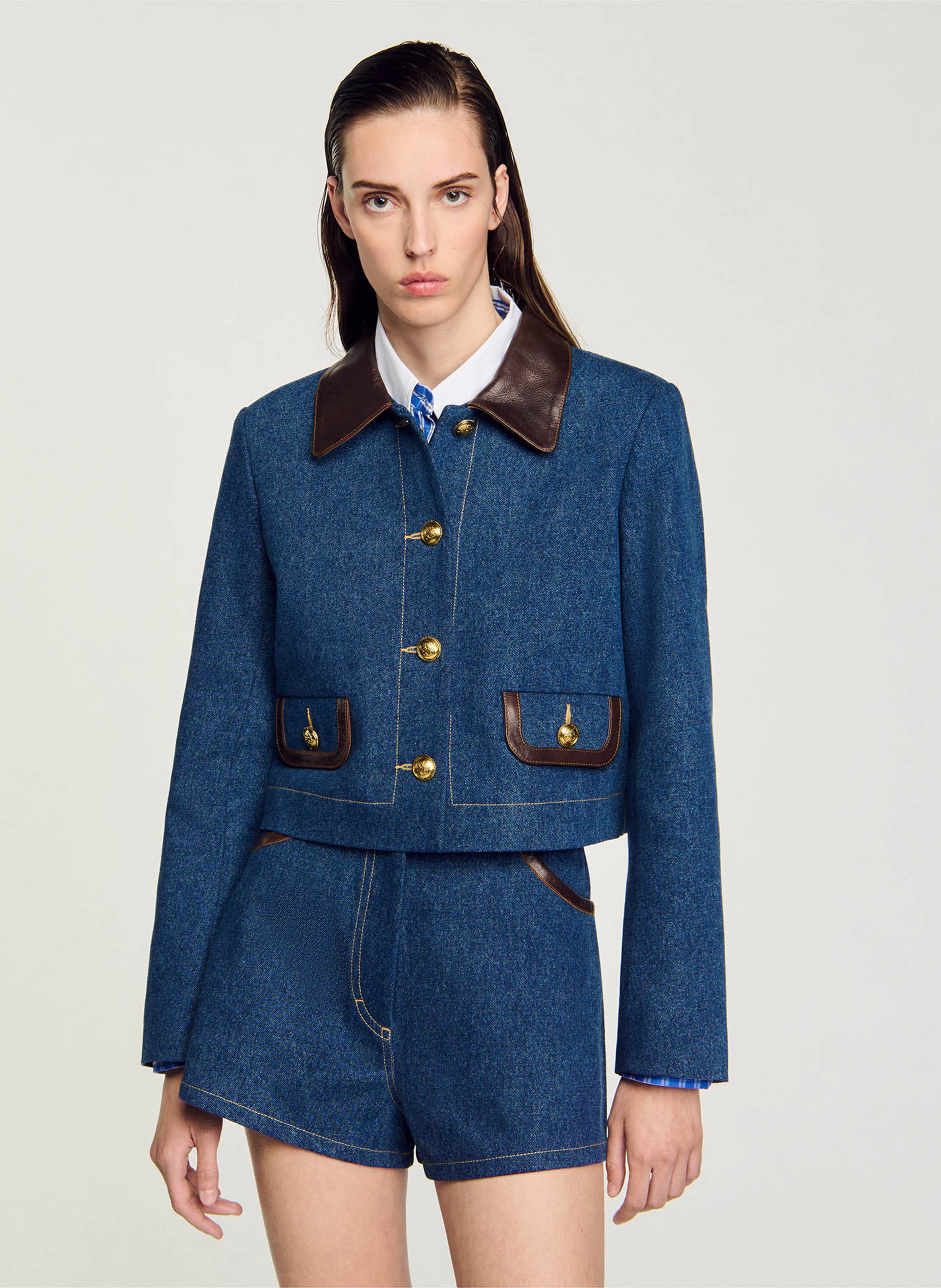 Veste col classique droite en coton | Bleu