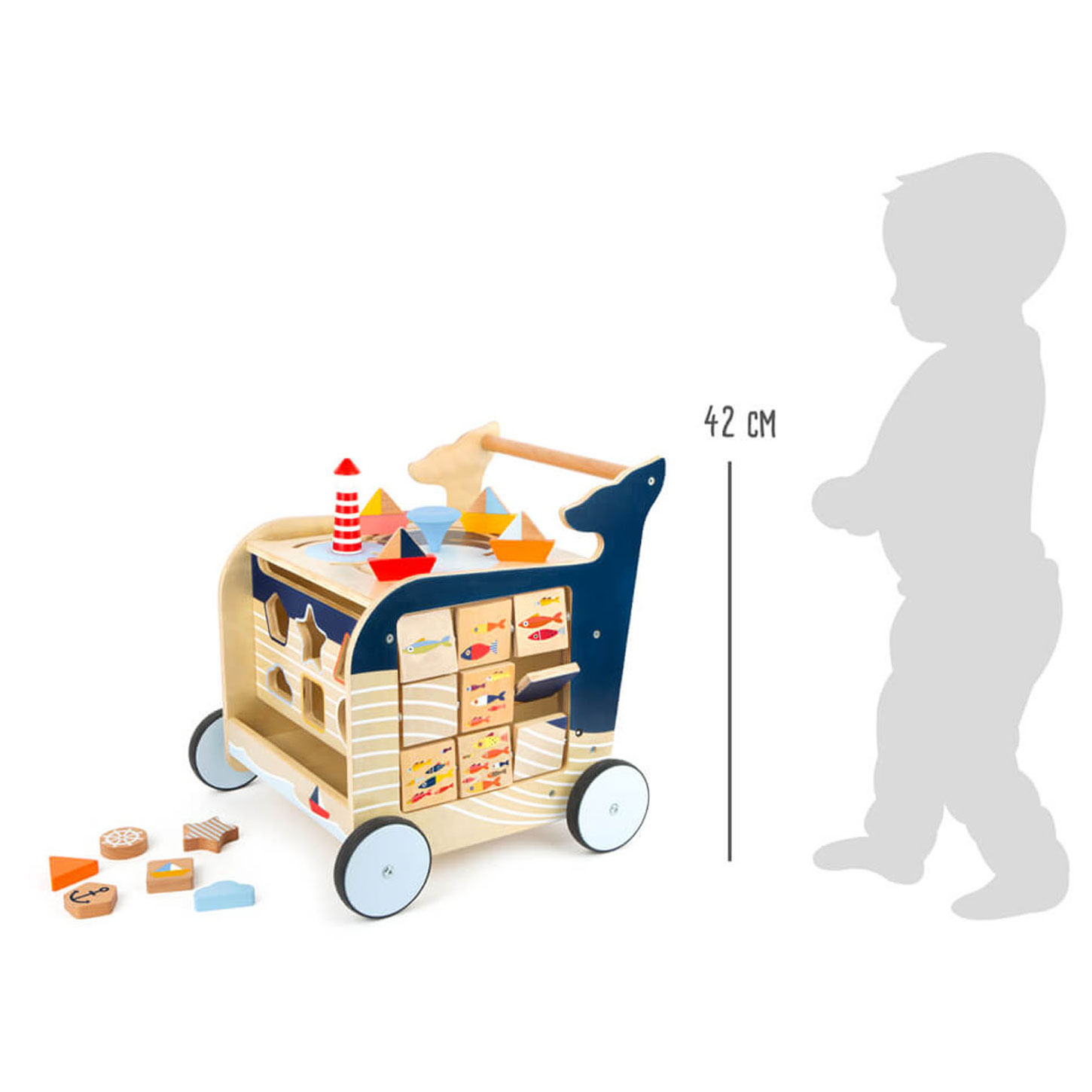Small Foot-Houten Activiteiten Loopwagen Walvis