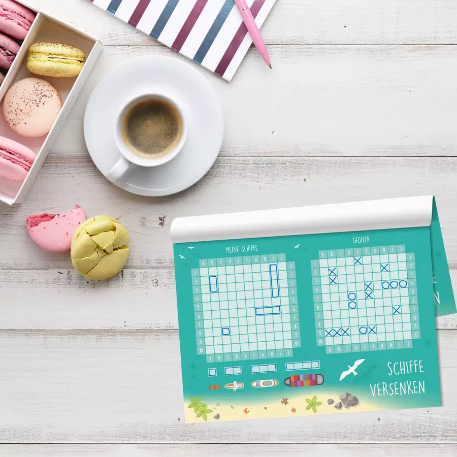 Nikima Papeterie 2er Set A6 Spielblock Schiffe versenken Reisespiel Flottenmanöver bunt