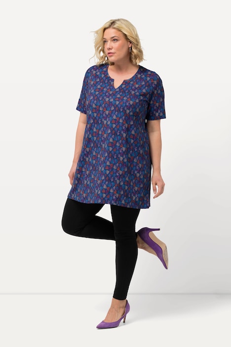 Longshirt, Dreiecksmuster, Tunika-Ausschnitt, Halbarm
