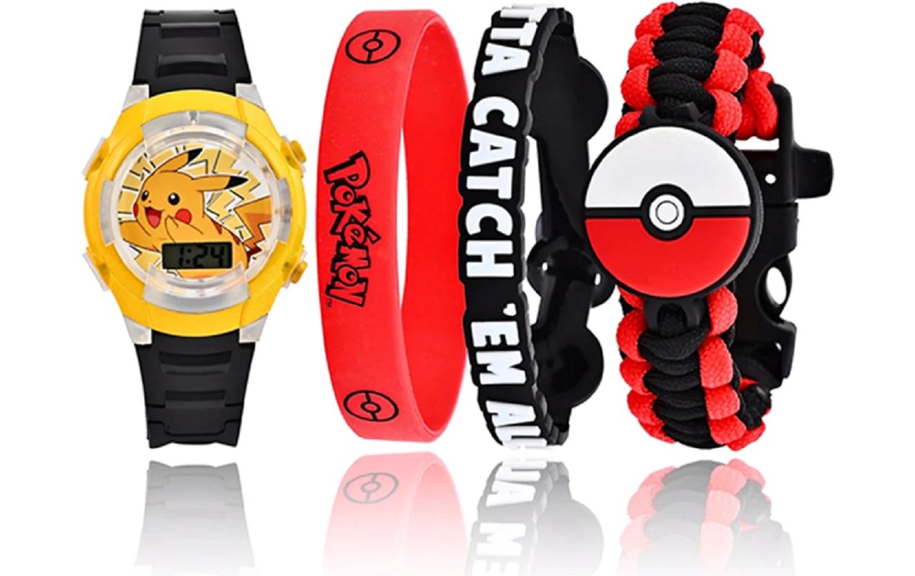 LCD Uhr Geschenkset Pokémon Gelb/Rot/SchwarzLeuchtende Kinderuhr mit digitaler Anzeige