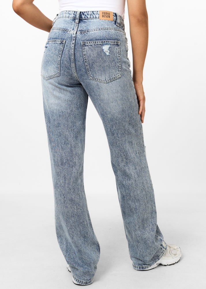 Straight leg 90’s jeans destroyed blauw