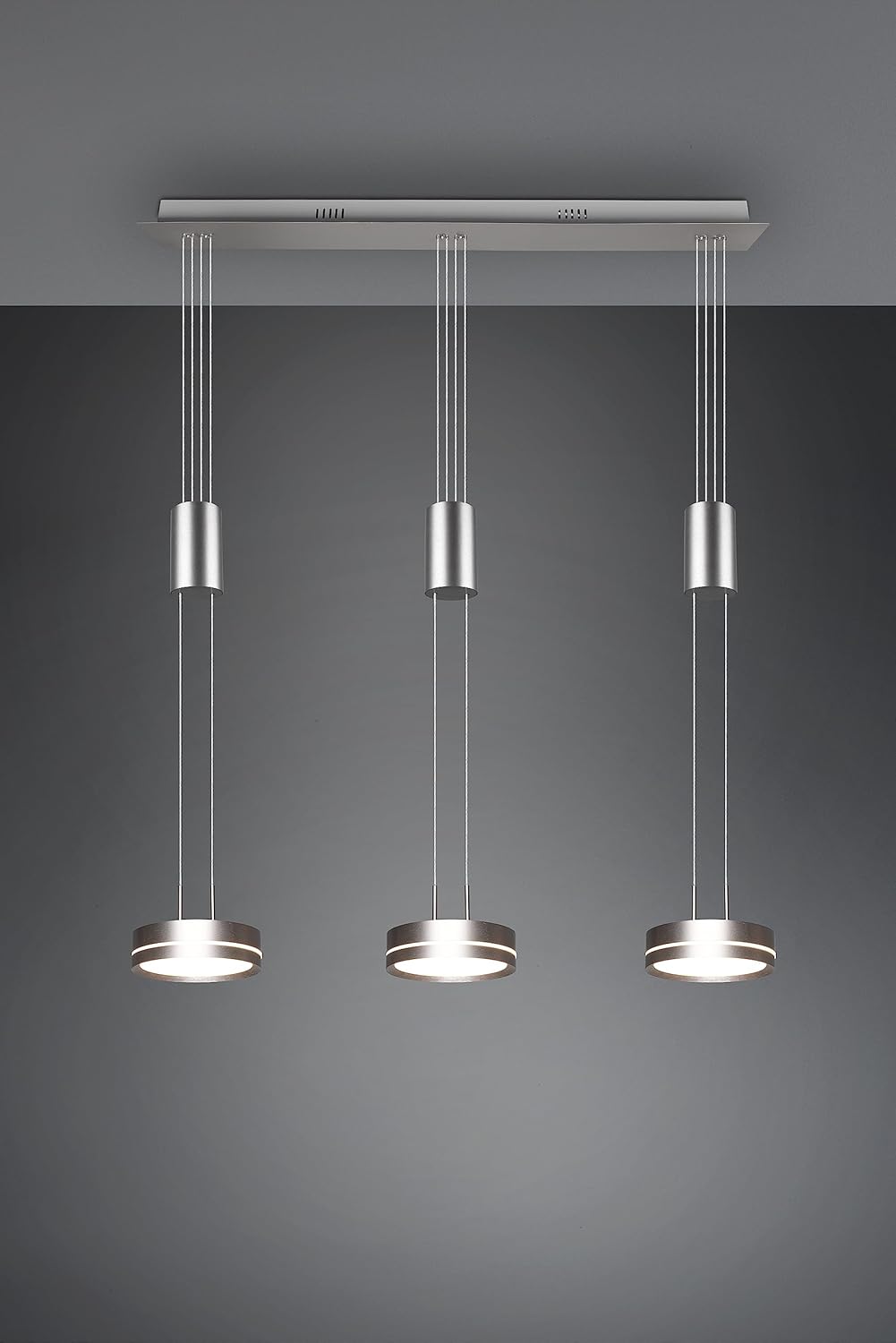 Trio Leuchten LED Pendelleuchte Franklin 326510307, Metall Nickel matt, inkl. 3x 9 Watt LED, Switch Dimmer
