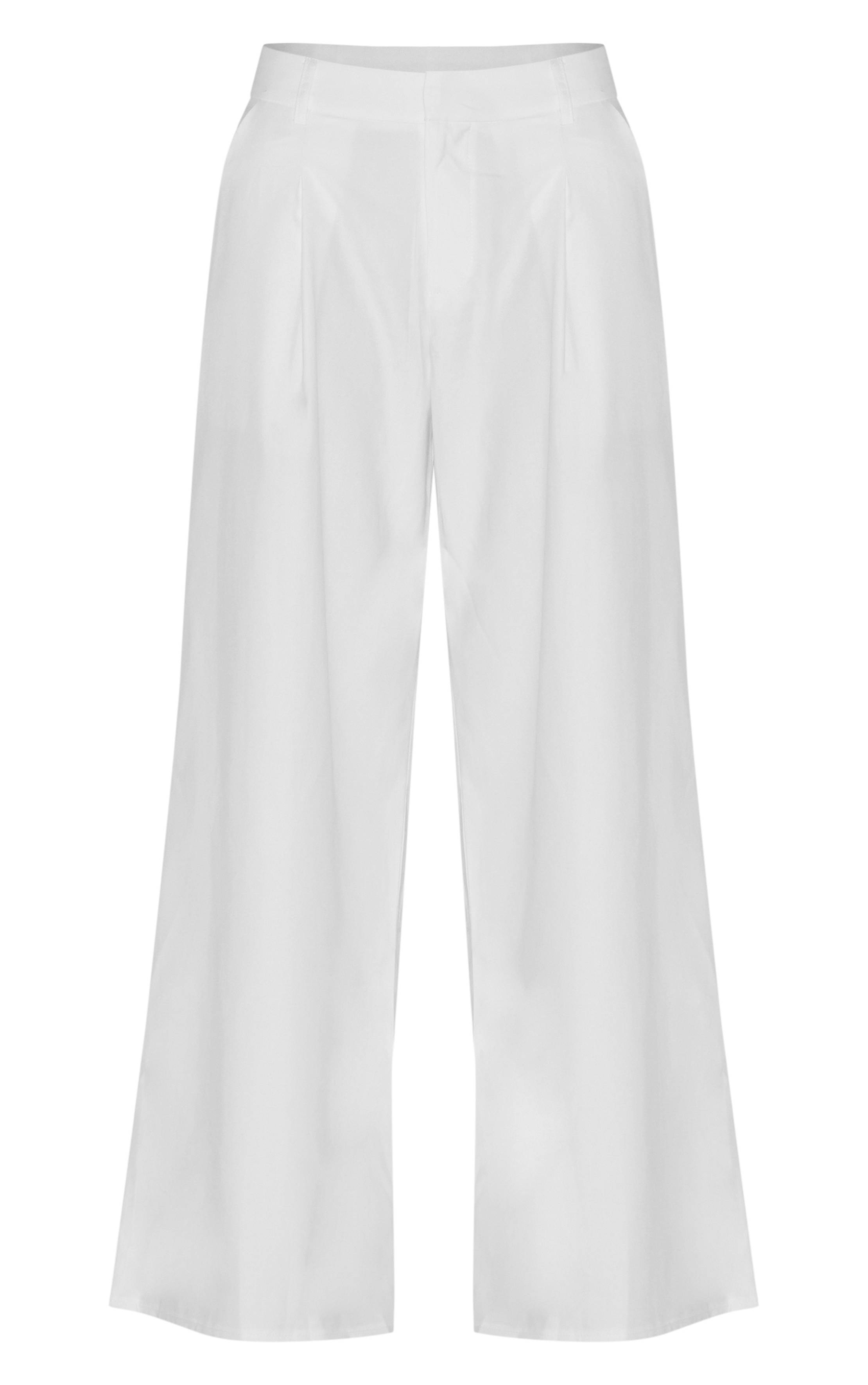 Blanc Pantalon Large Tissé À Double Pli