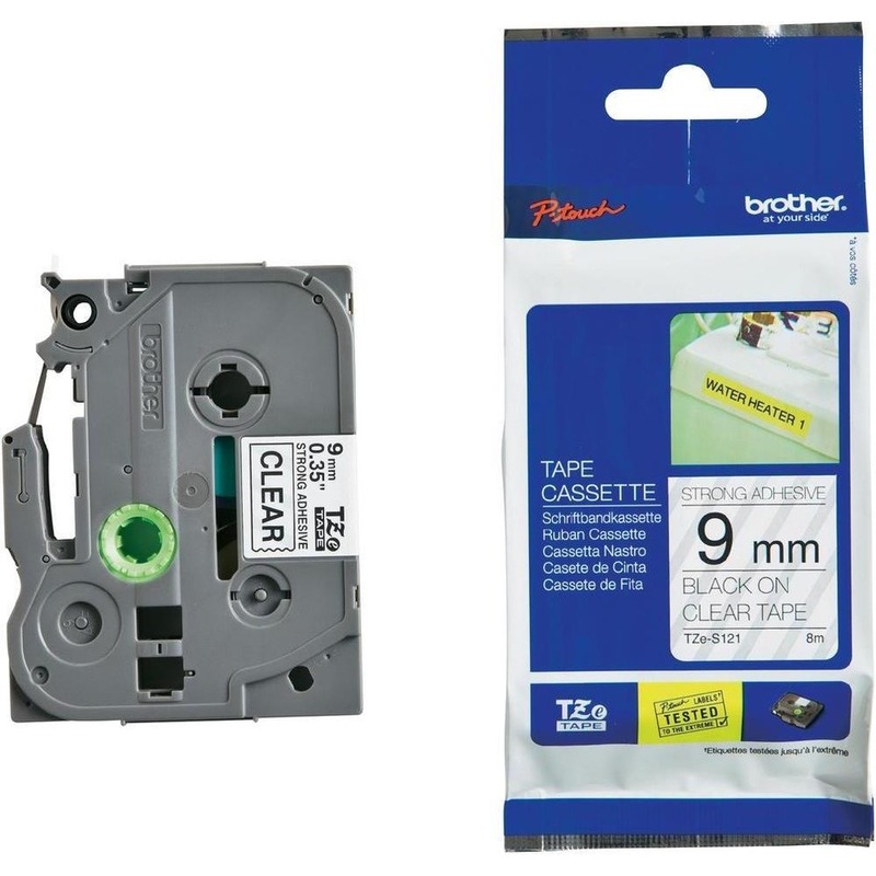 Brother P-Touch Band TZe-S121, extra stark, 9 mm, schwarz auf transparent